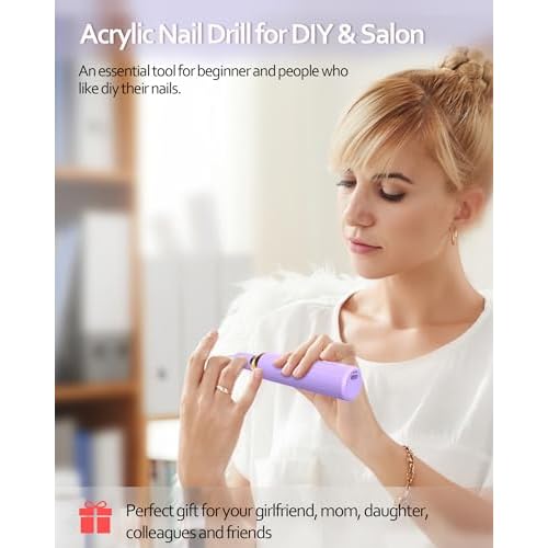 Nail Drill,Cordless Electric Files for Gel Nails E-File Manicure Kit Women Rechargeable Cordless Drill para U?as Profesional Machine Grinder Acrylic Purple