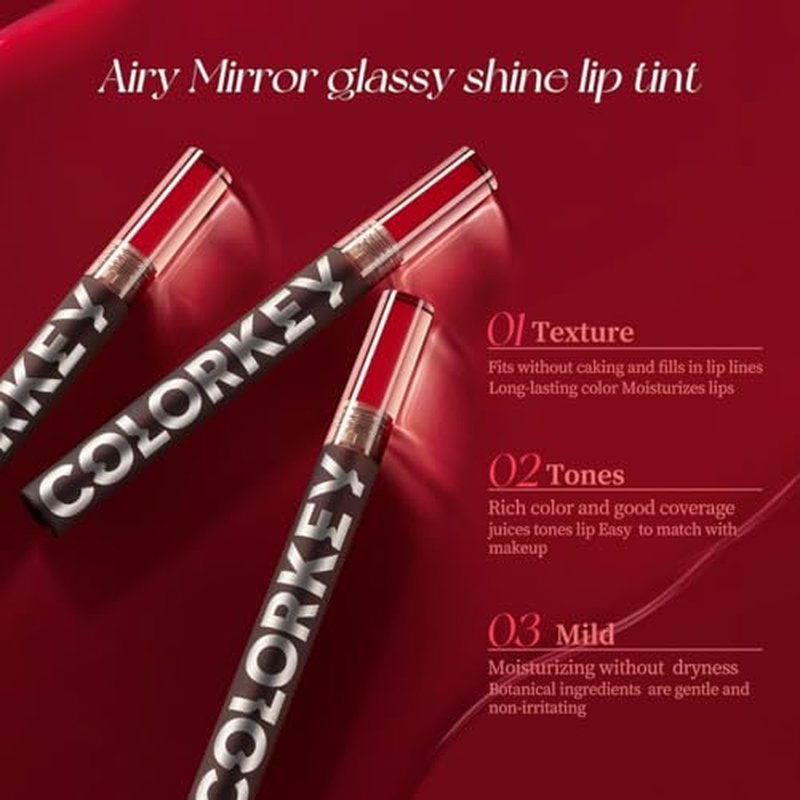 COLORKEY Lip Gloss Mirror Series, Hydrating Lip Gloss with Essential oil, High Shine Glossy Lip Tint, Hydrated & Fuller-looking Lips, Long-Lasting Liquid Lipstick (R704)