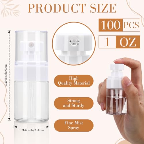 Clear 100 Pack Fine Mist Spray Bottle Bulk, 1oz Small Plastic Leak Proof Fine Mist Mini Spray Bottles Refillable Empty Travel Mister Sprayer Bottle for Hair, Cleaning, Essential Oils, Face