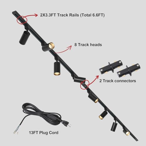 Black 8-Light GU10 Track Lighting Kit with Power Cord - Modern Ceiling Spotlight