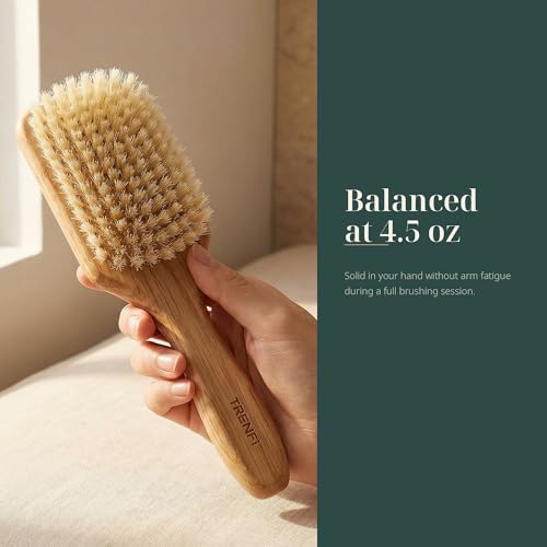 TRENFI 100% Boar Bristle Paddle Hair Brush with Red Oak Handle - Detangling & Styling