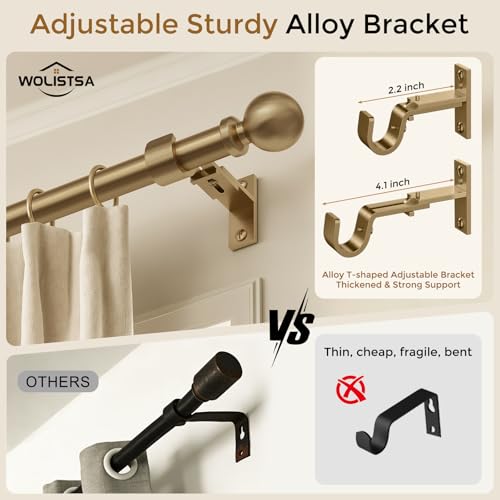 Warm Gold 2 Pack Heavy Duty Curtain Rods 36-56 Inch - Antique Brass Finish