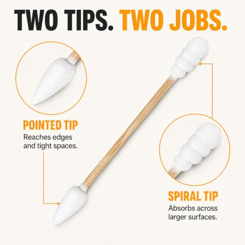 6 Pack Bamboo Cotton Swabs - Dual-Tip Spiral & Fine Point, Extra Strong, Lint-Free 1200ct