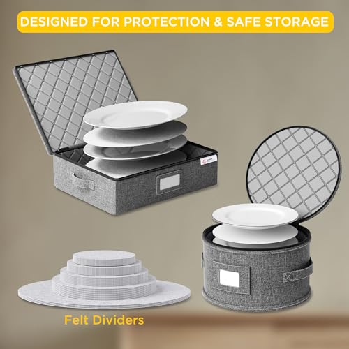 8-Piece China Storage Container Set with Hard Shell & Felt Dividers for Dinnerware