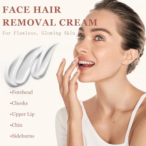 Painless Face Hair Removal Cream Kit with Post-Care Calming Cream for Women, Flawless Facial Depilatory Cream for Chin Upper Lip Sensitive Skin 4 Min Hair Removal At Home w/Spatula, 2.37 fl.oz