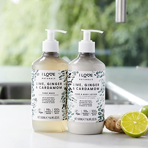 I LOVE Naturals Lime, Ginger & Cardamon Hand Wash, Natural Oils Of Cardamon, Ginger & Sage, Refreshing & Cleansing Formula, 100% Recycled Bottle & Vegan-Friendly 3 x 16.91 fl oz