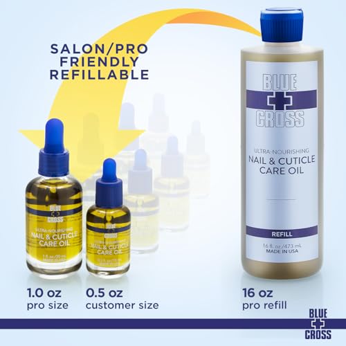 Blue Cross Nail & Cuticle Care Oil, Mineral Oil Free, Hydrating, Moisturizing, All Natural Professional Nail + Cuticle Care, Lemongrass/Lavender Scented Essential Oils, Made in USA, 16fl oz/473mL