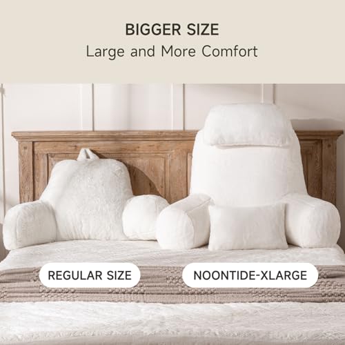 NOONTIDE Furry White XL Reading Pillow 32" with 2 Neck Support Pillows, Washable Cover