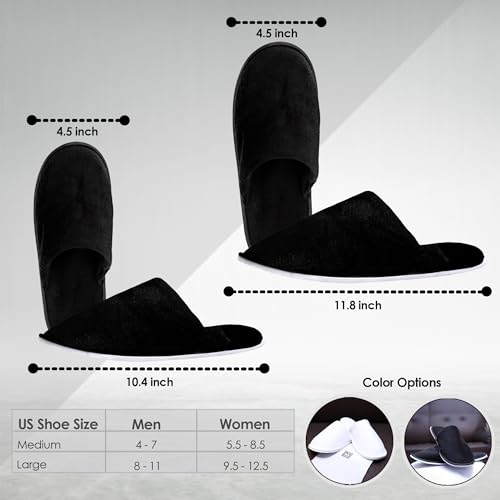 Indoor Spa Slippers 6?12 Pairs ? Unisex Washable, Non-Slip Closed Toe Disposable Slippers for Guests, Bathroom, Bedroom, Hotel, House, Bride, Travel and Shoeless Home