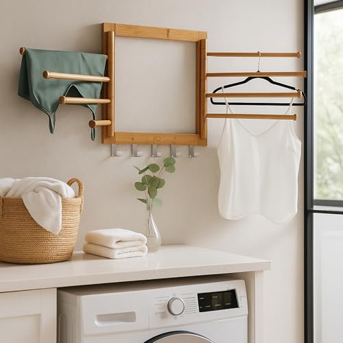 Honey-Can-Do Wall-Mounted Bamboo Swivel Drying Rack - 80 lb Capacity, Natural, Space-Saving