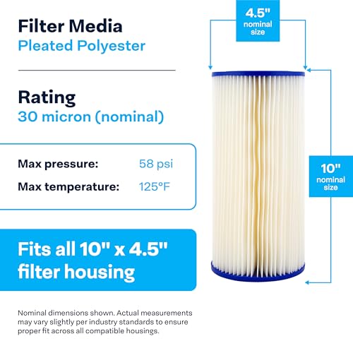 Sediment Water Filter Cartridge 30 Micron 10x4.5 Inch - Pack of 8