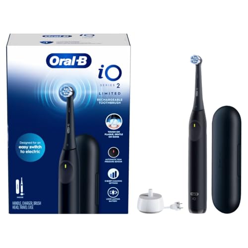 Oral-B iO Simple Clean Rechargeable Electric Powered Toothbrush, Night Black with 1 Gentle Care Brush Head and 1 Black Travel Case - Automatic Pressure Sensor to Protect Gums - 3 Modes - 2 Min Timer
