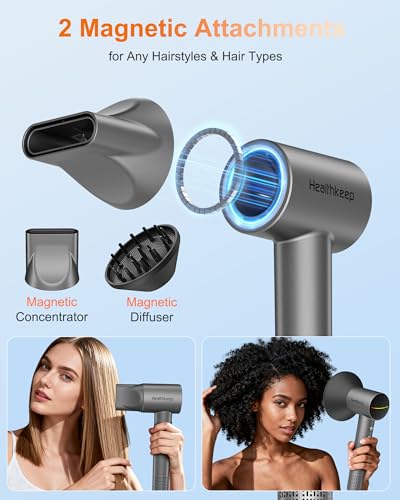 Healthkeep Grey 1500W Ionic Hair Dryer with Diffuser & Brushless Motor