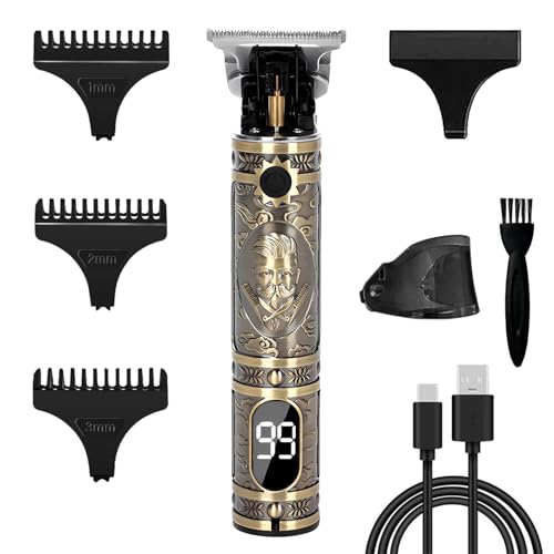 Hair Clippers,T-Blade Rechargeable Hair Trimmer with LCD Display,Cordless Professional Trimmer Shaving Kit Gifts for Men,Gold
