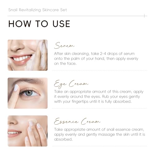 Korean Skin Care, Skin care set, Skin Care Kit Snail and Ginseng with Eye Cream, Serum, Essence Cream 3pcs for Women Teen Girls Mom Daughter Mother's Day Birthday