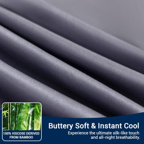 Queen Size 4-Piece Bamboo Viscose Bed Sheet Set - Dark Grey, Cooling & Soft