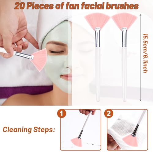 20 Pieces Fan Brushes Facial Applicator Brush Soft Makeup Mask Acid Applicator Brush Esthetician Cosmetic Brush for Mud Cream, Makeup Peel (Pink)