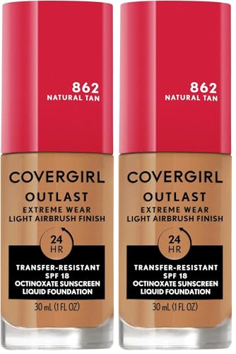 Liquid Foundation SPF 18 Full Coverage Makeup Natural Tan 1 Fl Oz Pack of 2