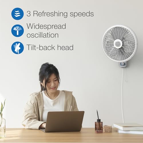 16-inch Oscillating Wall Mount Fan - 3-Speed Quiet Power, Gray
