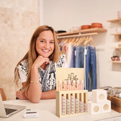6 Slot Wooden Lipsticks Holder with DIY Wood Cardboard 0.7 Inch Lip Balm Tube Holder Lip Gloss Organizer Display Wood Lipsticks Tube Tower Organizer for Market Craft Booth Room Display
