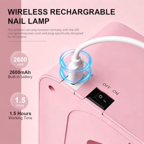 JODSONE UV Nail Lamp Rechargeable Portable with 3 Timers & LCD Display - Pink, H10-1