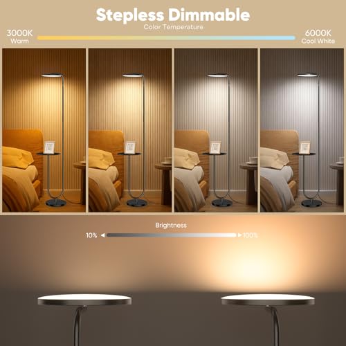 Black 36W LED Floor Lamp with Table, Dimmable Tall Standing Light with Remote