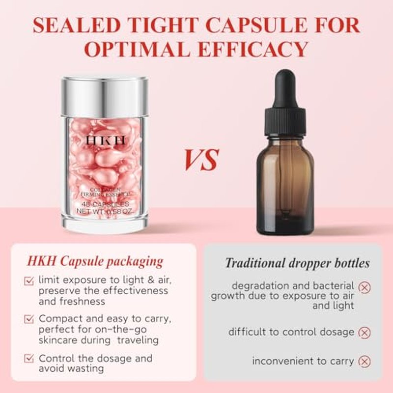 HKH Retinol Serum Capsules for Face: 48 Caps Anti-Aging Wrinkle Skincare Night Serum - Vitamin A & E Facial Oil for Women - Firming Smoothing & Skin Hydration & Moisturization - Travel-Friendly