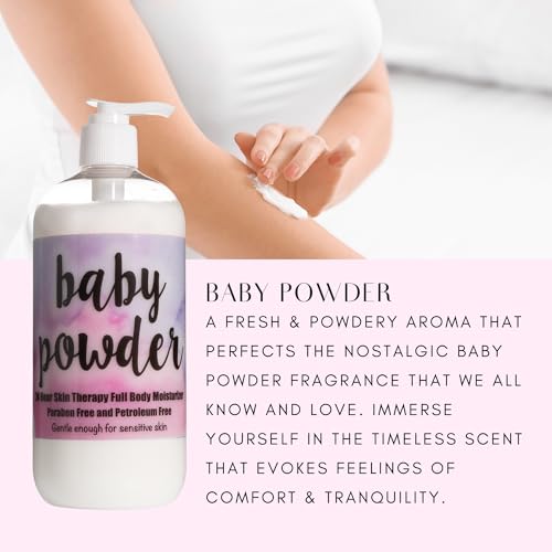 Full Body Moisturizer with Aloe Vera & Baby Powder Fragrance - 24H Hydrating Lotion, Paraben-Free, 16 oz + 2 oz Travel Size