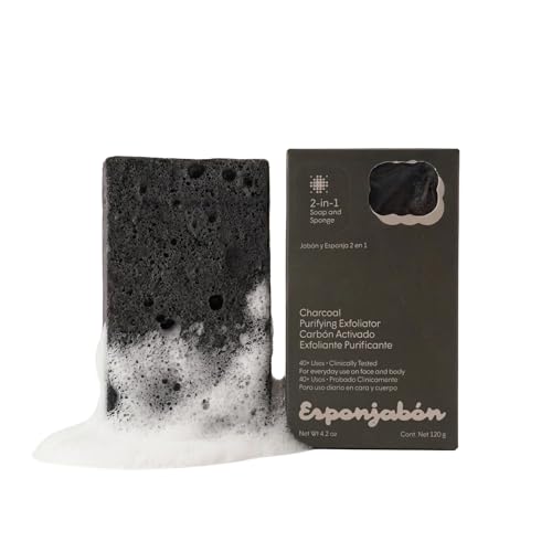 Pearl and Charcoal Soap Sponges - Reusable Shower Scrubbers for Face, Body & Feet - Fresh Scent (4-Pack)