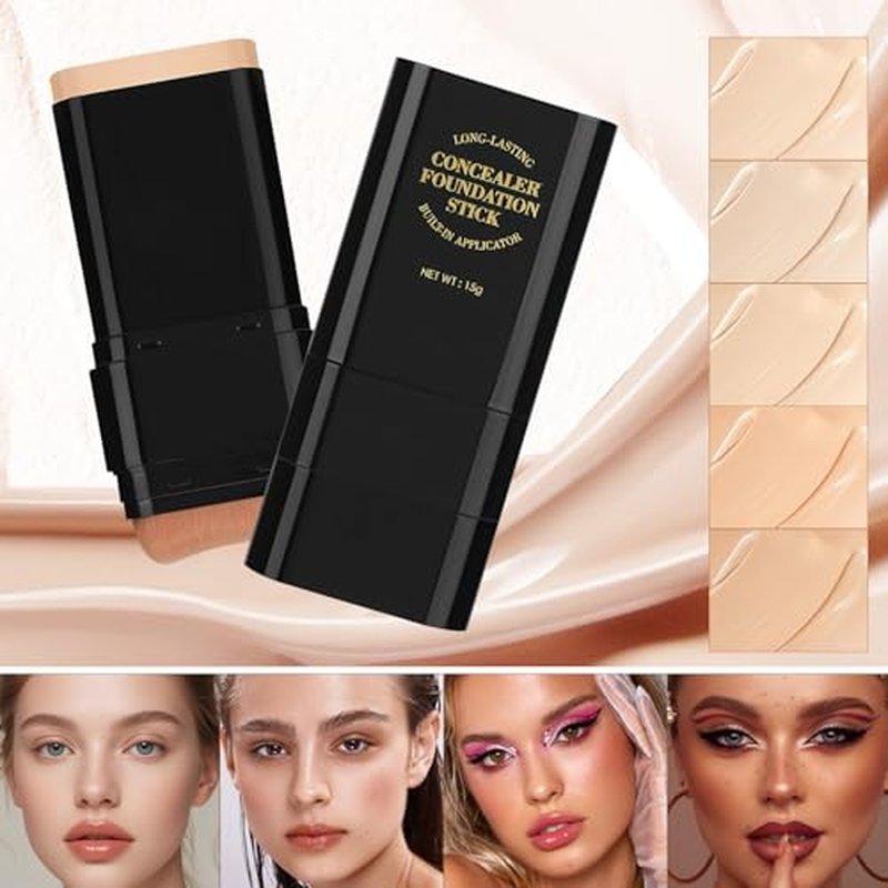 2PCS Foundation Stick, 2 in 1 Dual-Ended Long-Lasting Concealer Foundation Stick, Face Contouring foundation with Brush, Full Coverage Matte Finish for Face Makeup(02natural)