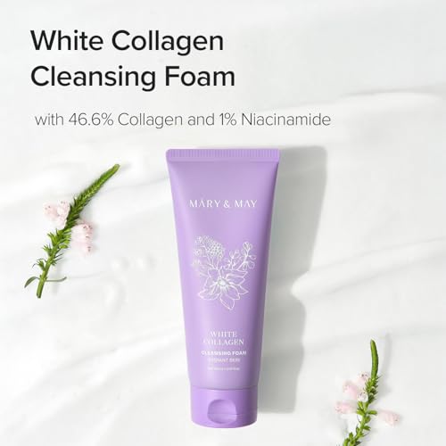 Mary&May White Collagen Cleansing Foam Duo Twin Pack - Deep Cleansing, Hydrating Formula for Firm and Radiant Skin with Niacinamide - Korean Skincare, EWG Green Grade, Hypoallergenic, 10.14 Fl Oz