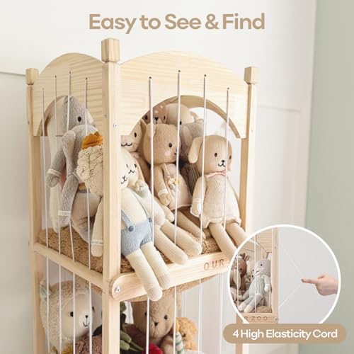 Kids Wooden Stuffed Animal Storage Organizer with Lockable Wheels