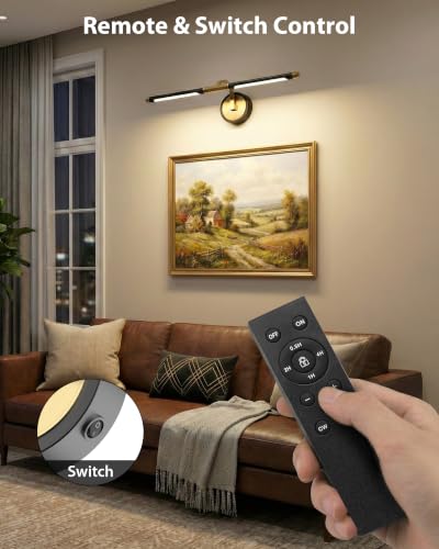 URSOLA Rechargeable Cordless Picture Light with Remote, Dimmable & Timer, 24-inch Wall Art Lighting for Paintings