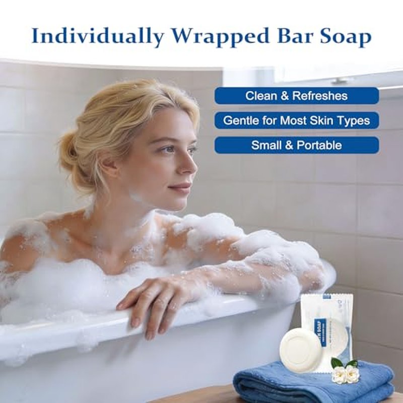 100 Pack Mini Travel Size Bar Soap Bulk,0.53 oz/15 grams Individually Wrapped Round Small Disposable Hotel Soap Bars Toiletries for Church,Homeless Gifts,Bathroom,Guest