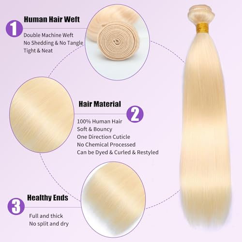 ST-18 Blonde Human Hair Bundles 18 Inch Straight 613 Virgin Brazilian Extensions - 1 Bundle