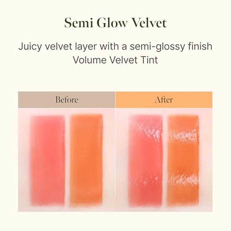 BLACK ROUGE, Double Layer Over Velvet Sweet Tangerine, DL28 Hush Fig ? Korean Sheer Glow Velvet Lip Tint, Long Lasting, Non-Smudge, Vitamin C Infused, Hydrating, Jeju Tangerine Scent