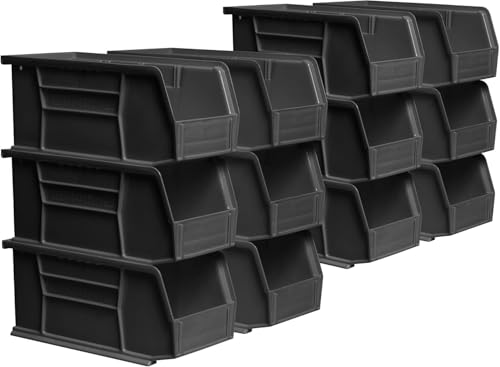 Akro-Mils 30230 Black Plastic Storage Bins 12-Pack - Heavy Duty, Stackable, 11x5x5 inch, Classroom & Garage Organization - Variants