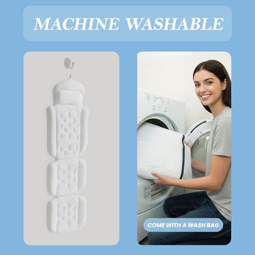 Bath Pillow for Tub 4D Air Mesh Fabric Plush Bathtub Pillow for Neck & Back Support, Hot Tub Pillow with 6 Non-Slip Suction Cups, Spa Pillow for Relaxation and Comfort (Full Body White)