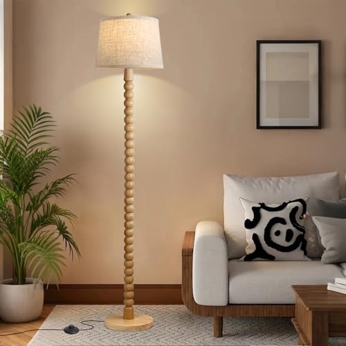 Wood Floor Lamp for Living Room - Tall Wooden Standing Lamp with 3-Color Bulb - Farmhouse Style - Variation: Wood