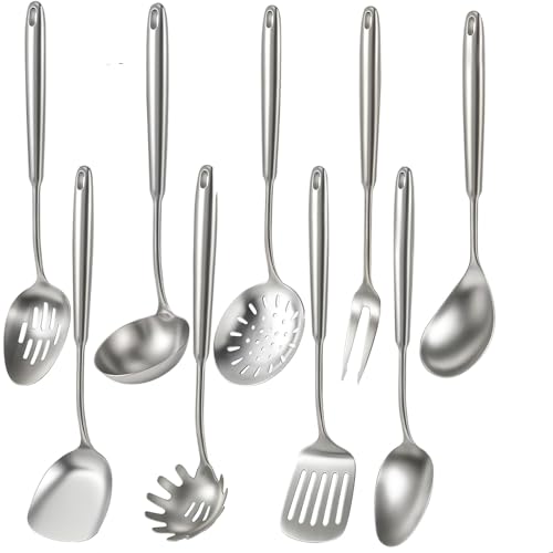 Newness 9 Pcs Stainless Steel Cooking Utensil Set - Long Handle Kitchen Tools