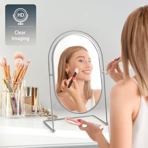 Tabletop Vanity Makeup Mirror, 360¡ÆRotation Standing Desk Table Vanity Silver Make up Mirror for Bathroom or Bedroom