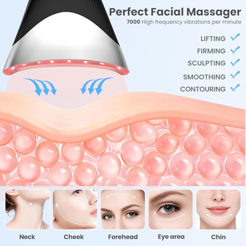 Black 7-in-1 LED Neck & Face Beauty Device with Vibration & Thermal Massage