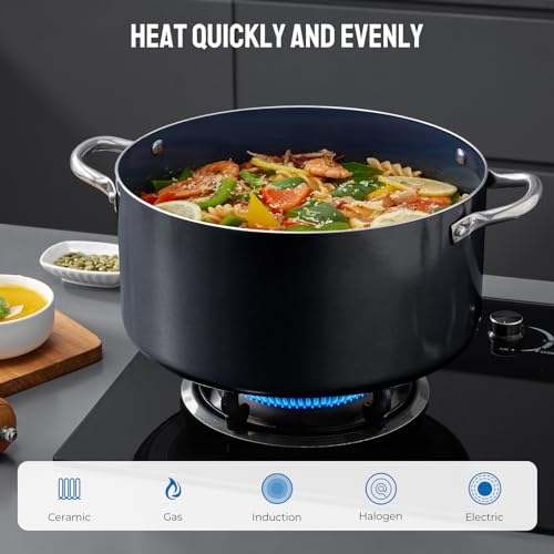 Nonstick Induction Stock Pot Set with Lids - 6-Piece Kitchen Cookware