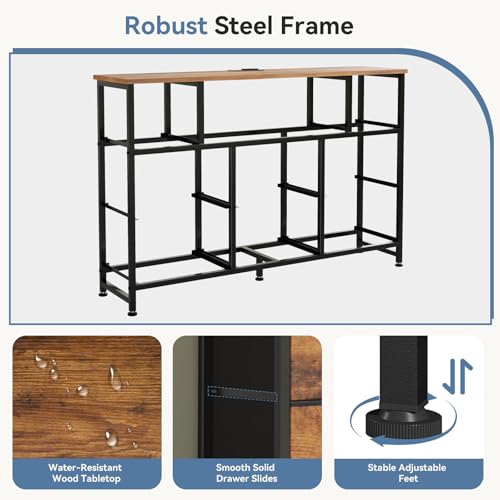 Brown LED TV Stand with Charging Station and 8 Fabric Drawers - 47.2 Inch
