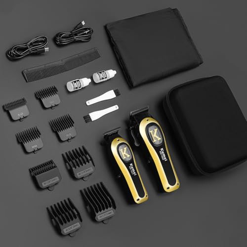 KEMEI Professional Clippers and Trimmers Set, Cordless Hair Clippers Trimmers for Men, Rechargeable Barber Hair Cutting Kit