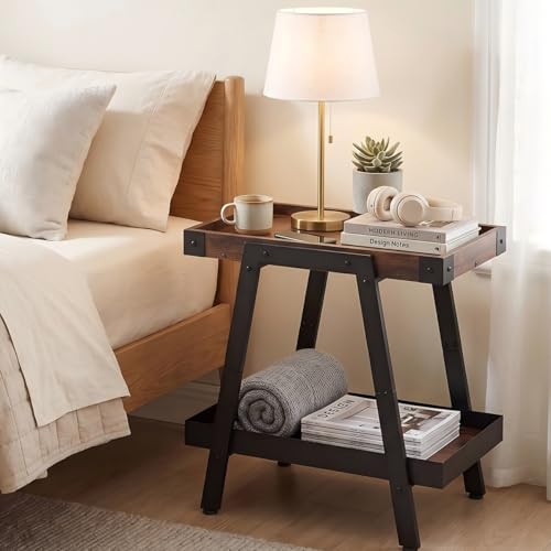 IPARTS EXPERT Farmhouse Side Table Rustic Brown Classic Style, 22in