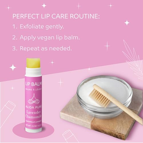 Vegan Lip Balm by PURE + SIMPLE Lavender Chamomile Lip Balm Collection, Cruelty Free Chapstick, Moisturize Dry, ed, or Chapped, Lips, 5 Tube Set.
