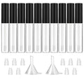 GTHER 10PCS 10ML Empty Lip Gloss Containers Tube with Wand, Refillable Lip Balm Bottles, Lipstick Sample Container and Funnel and Rubber Stoppers for Girls DIY Lip Samples, Black Top