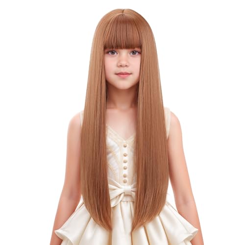Edivd Orange Children Wig with Air Bangs, Heat-Resistant Synthetic Kids Wig 22''