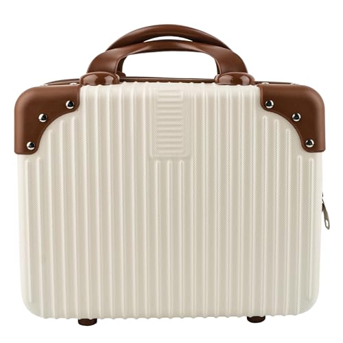 Framendino Beige Hard Shell Travel Makeup Case - Portable Cosmetic Suitcase